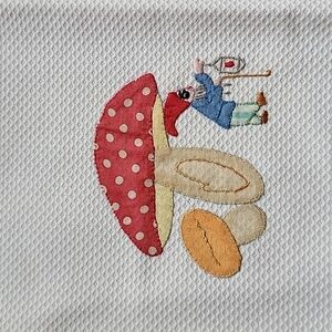 Antique Baby Bib Hand Embroidered Gnome & Mushroom